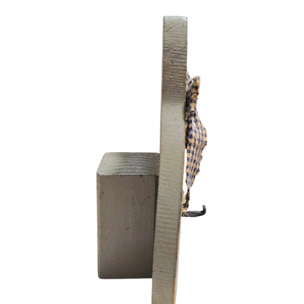 VTG Y2K Primitive Folkart Cat Decor Figurine Rustic Wood Shelf Sitter w/Hook 6